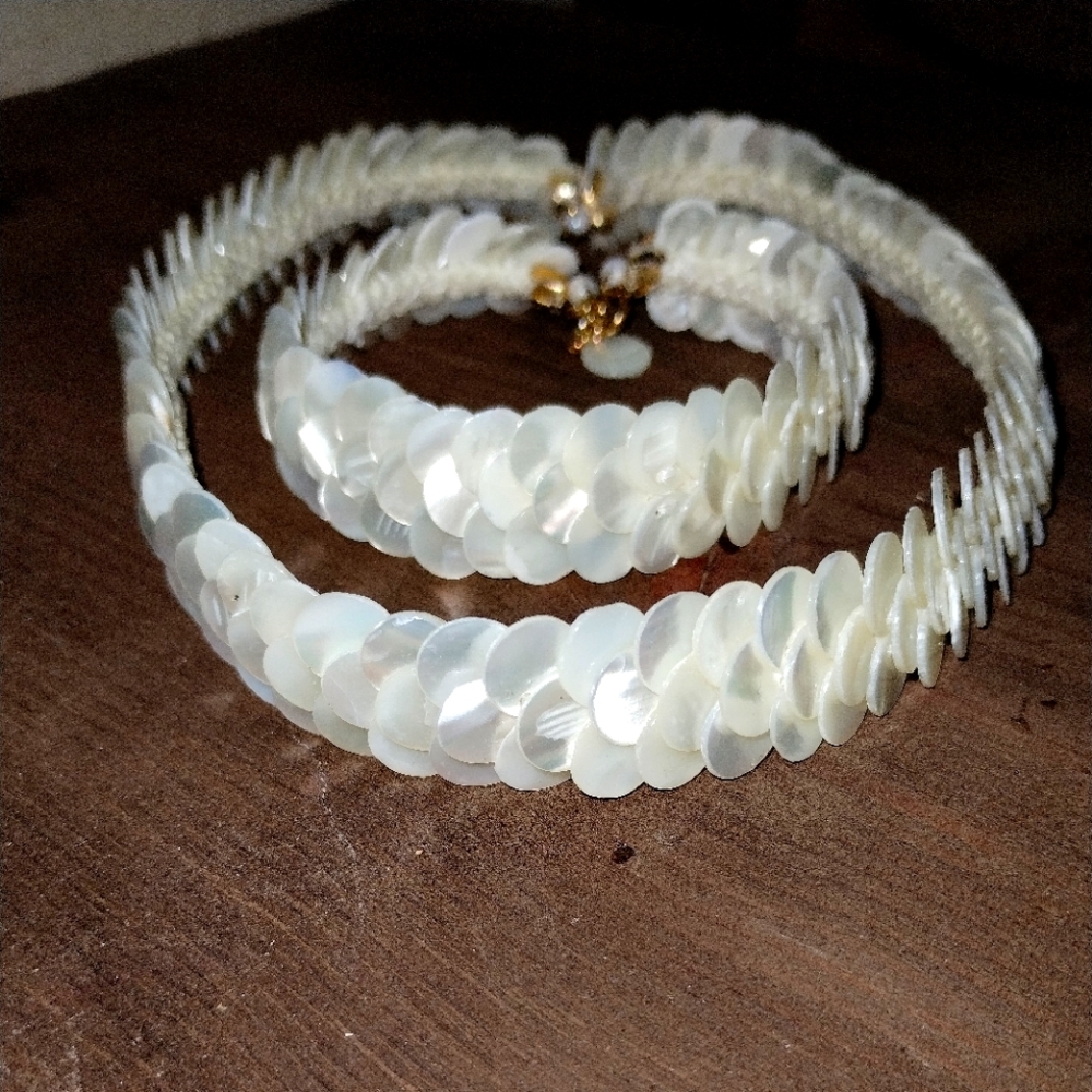 vintage mother of pearl sequin necklace/choker with matching bracelet